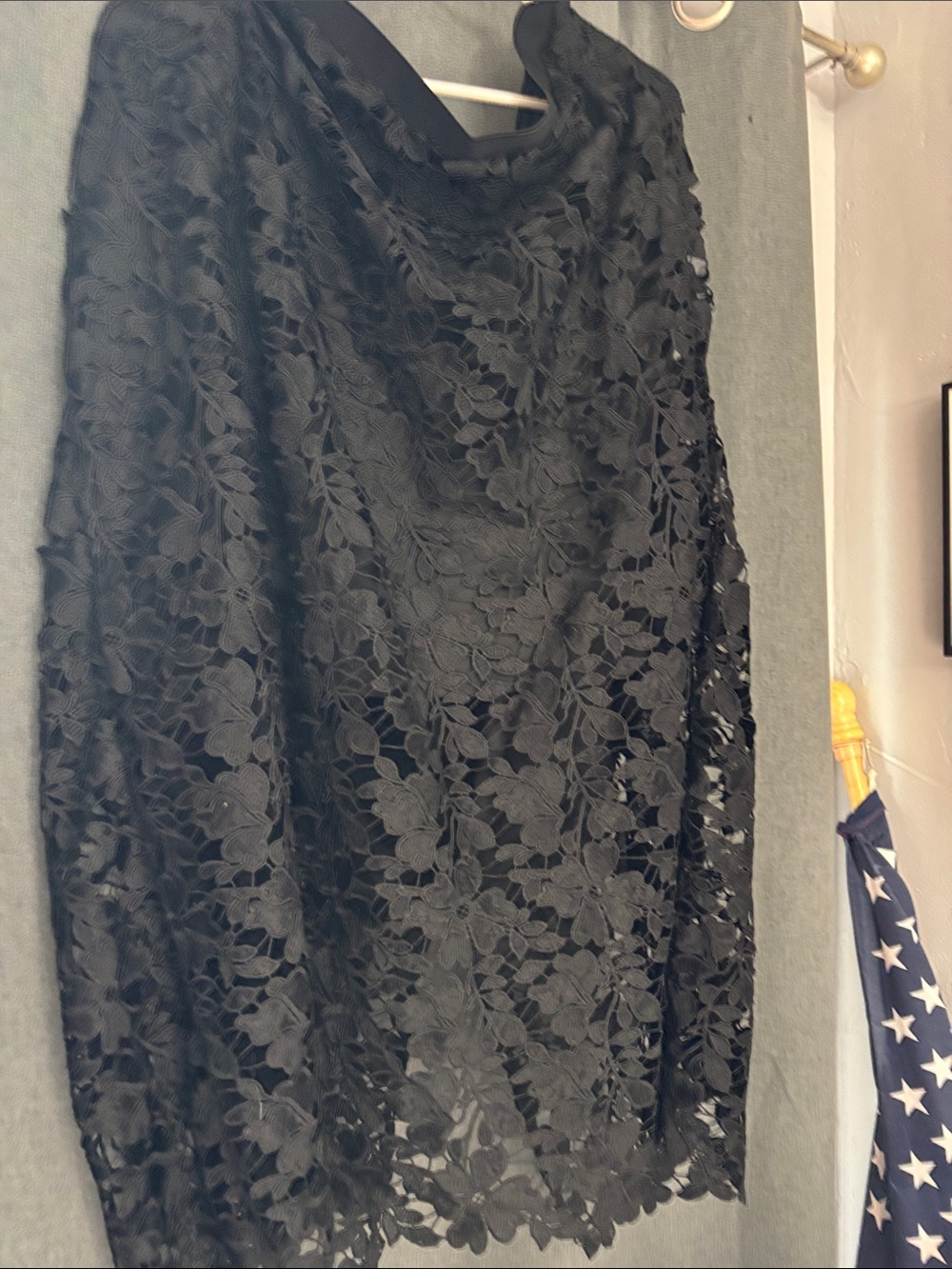 a new day Black Floral Lace Midi Skirt with Scalloped Hem